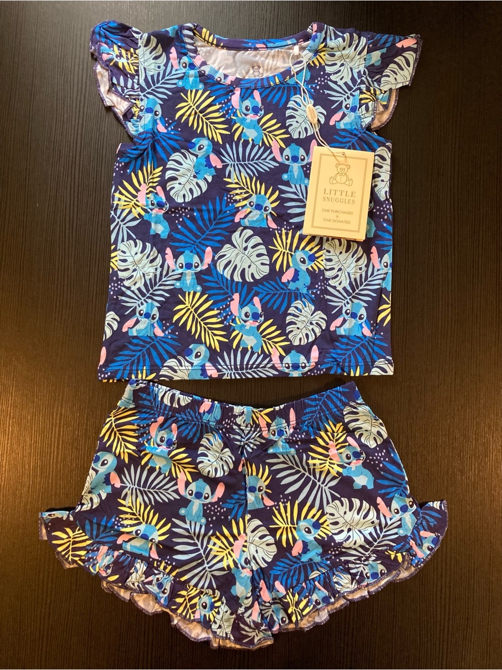 Little Snuggles - STITCH - Bamboo Flutter Sleeve/Ruffle Shorts Pajama Set~Size 2